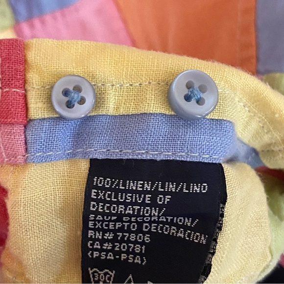 Y2K Tommy Hilfiger Button Down Linen Shirt Madras Patchwork Contrast Cuff Size L - Picture 5 of 8